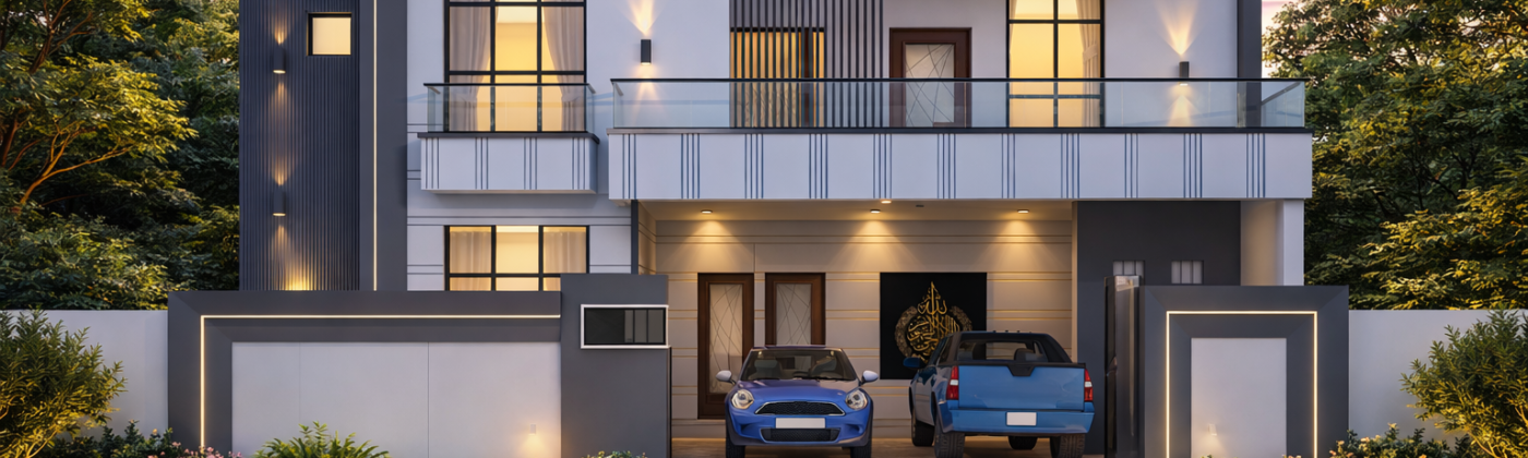 3D architectural rendering beginner guide Pakistan — exterior home visualization by Studio3
