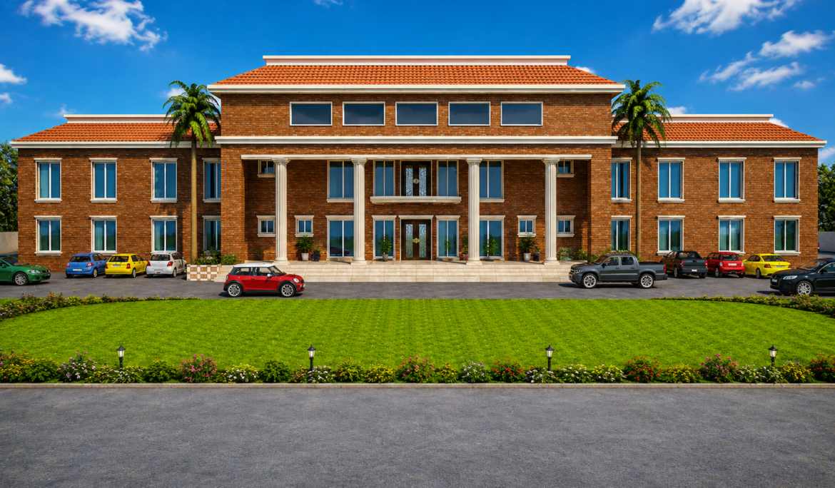 Photorealistic architectural rendering of a modern Dubai real estate development created by Studio3