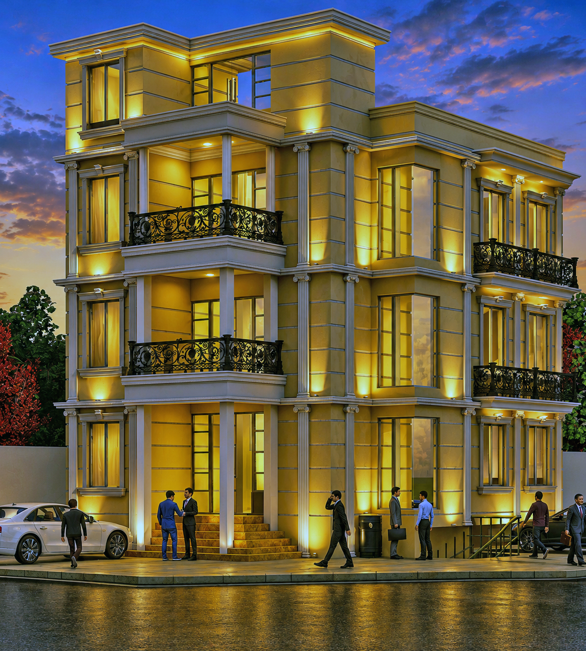 Commercial building 3D rendering in Pakistan — office and plaza visualization by Studio3