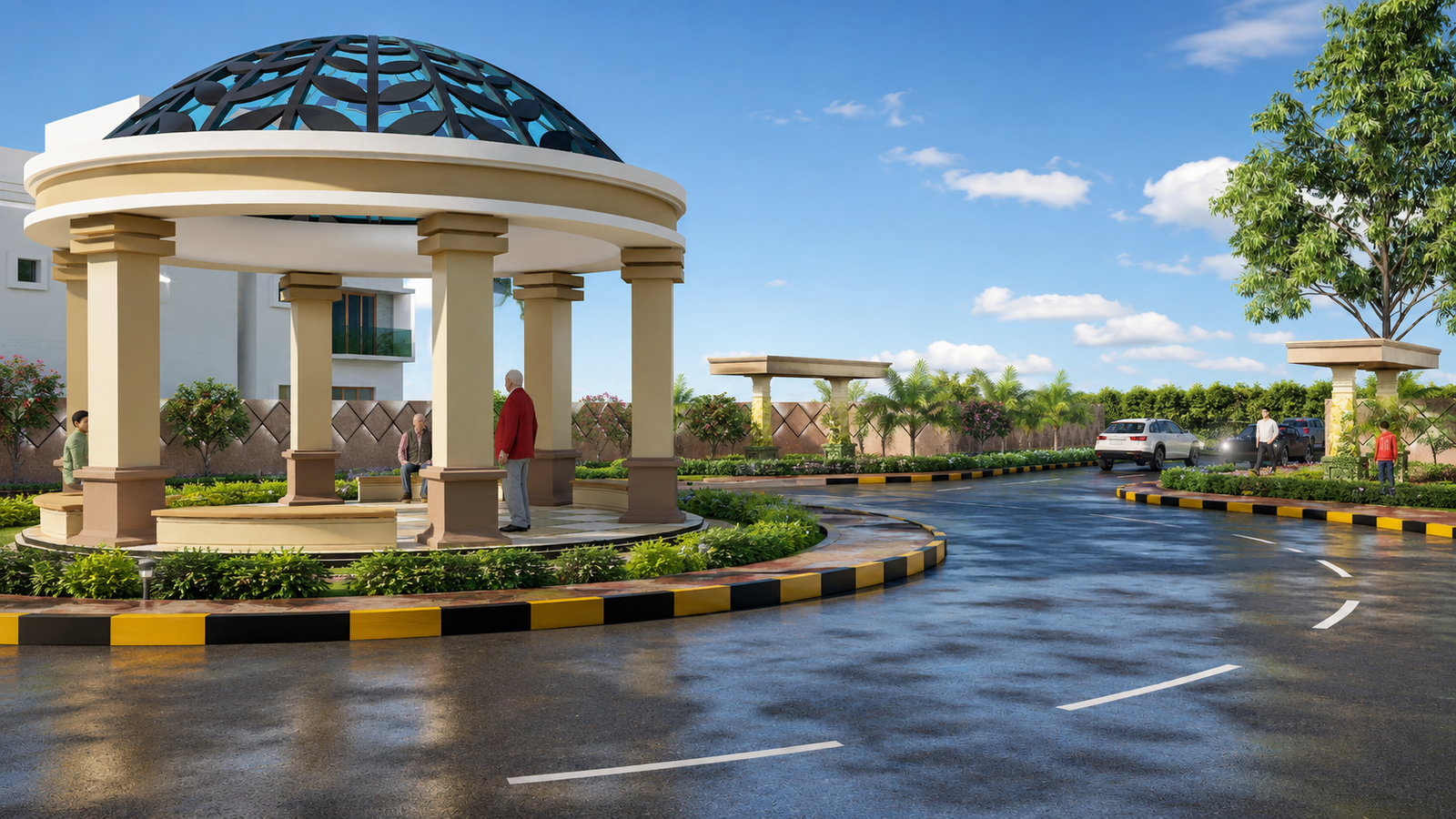 Community gazebo dome pavilion 3D rendering daytime