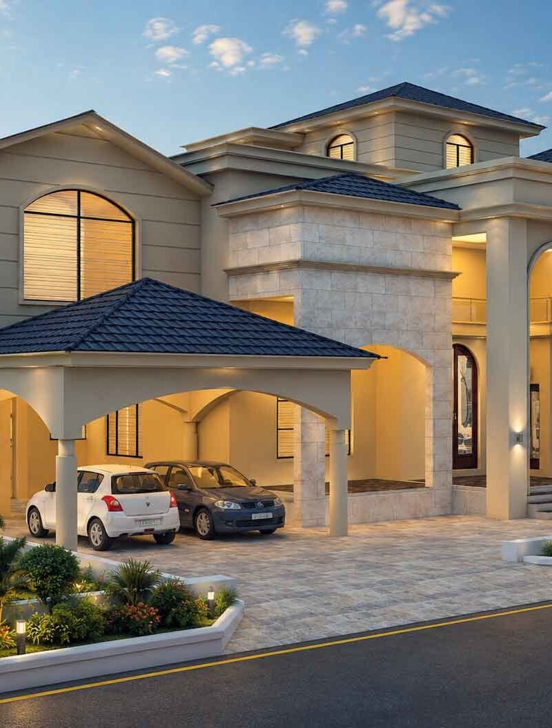 Classic Villa Front Elevation Design – 3D Exterior Rendering