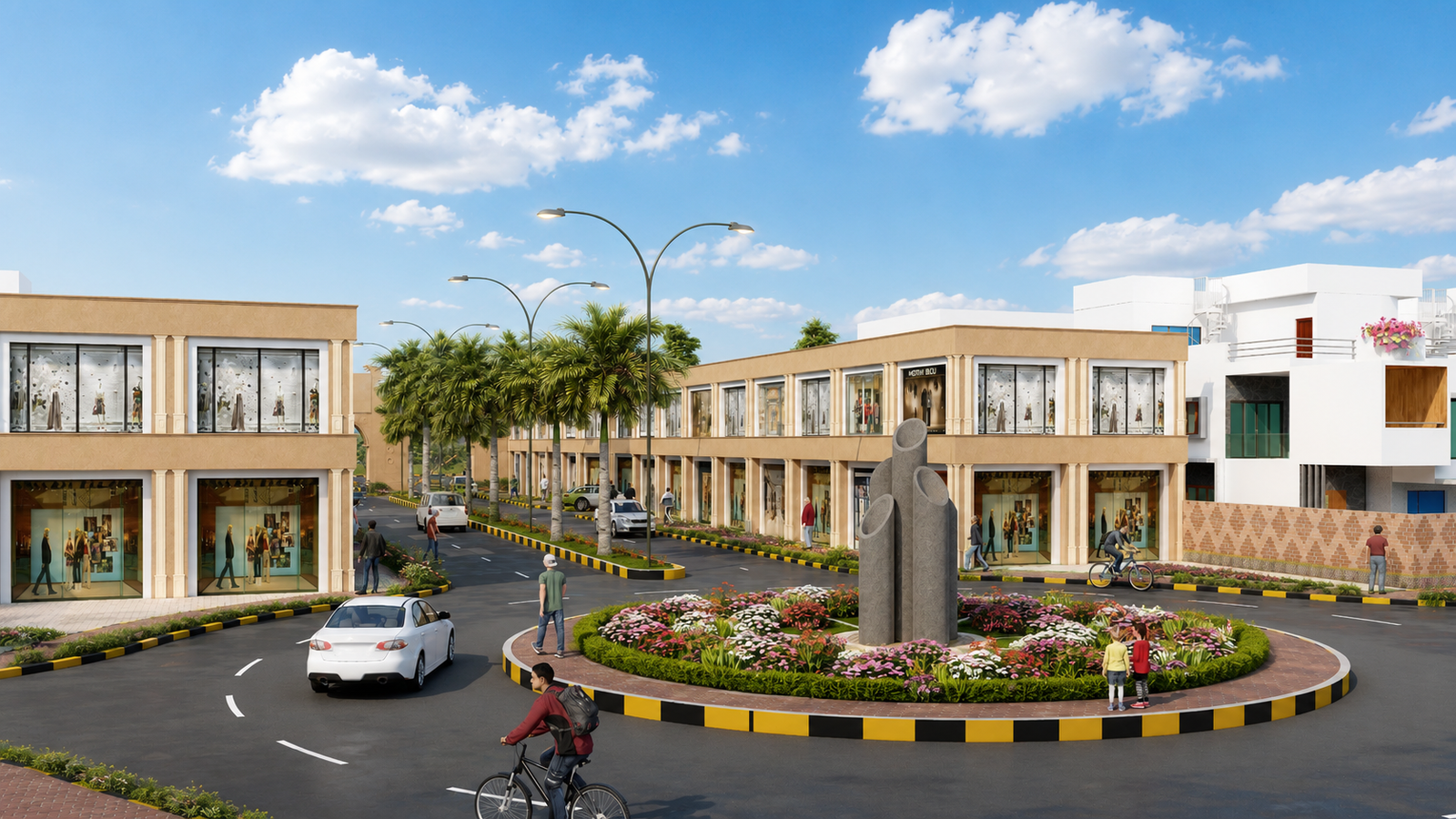Shopping street roundabout 3D rendering Al-Jahat City