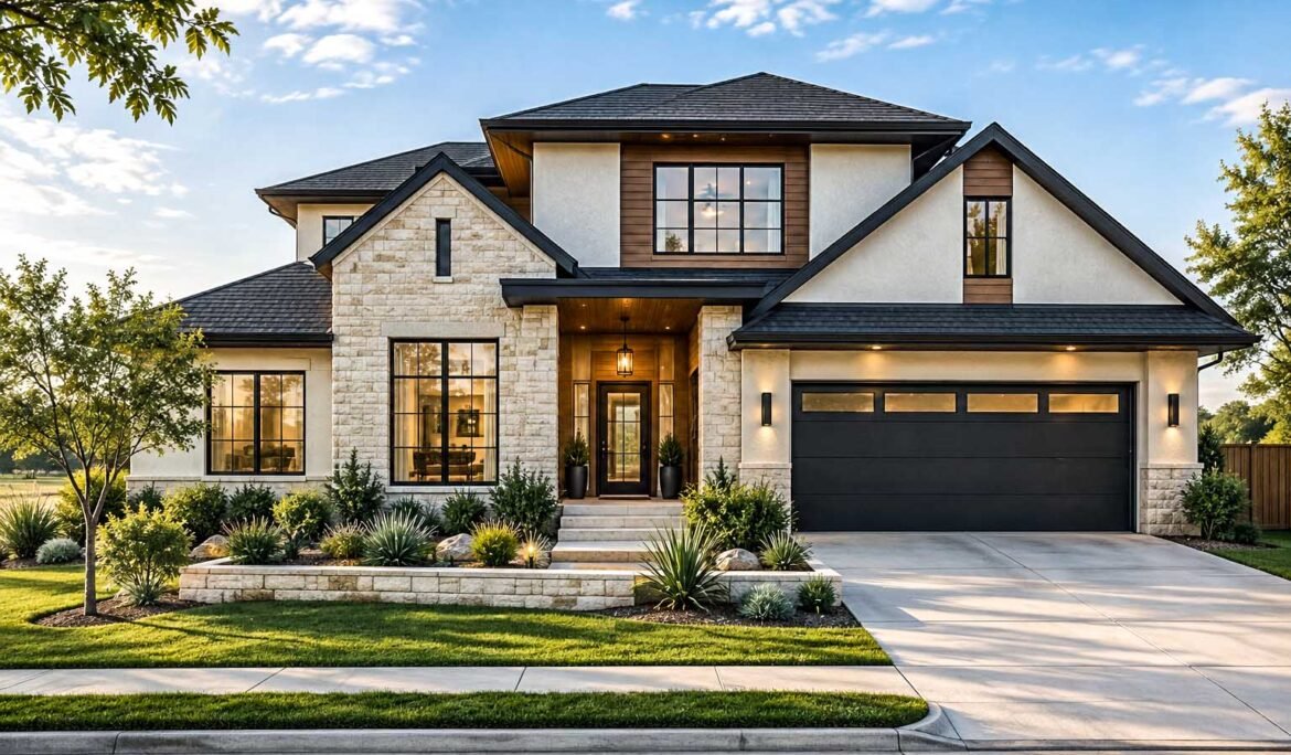 3D rendering for Texas home builders showing a photorealistic new home exterior