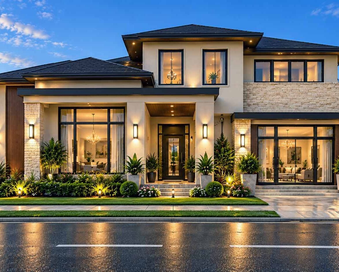 architectural-rendering-services-new-home-communities-usa Architectural rendering services USA: aerial 3D render of a new home community with homes, streets, and park